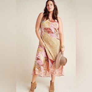 🌷ANTHROPOLOGIE Kachel Diane 100% Silk Bias Cut Slip Dress, Sz 16W EUC